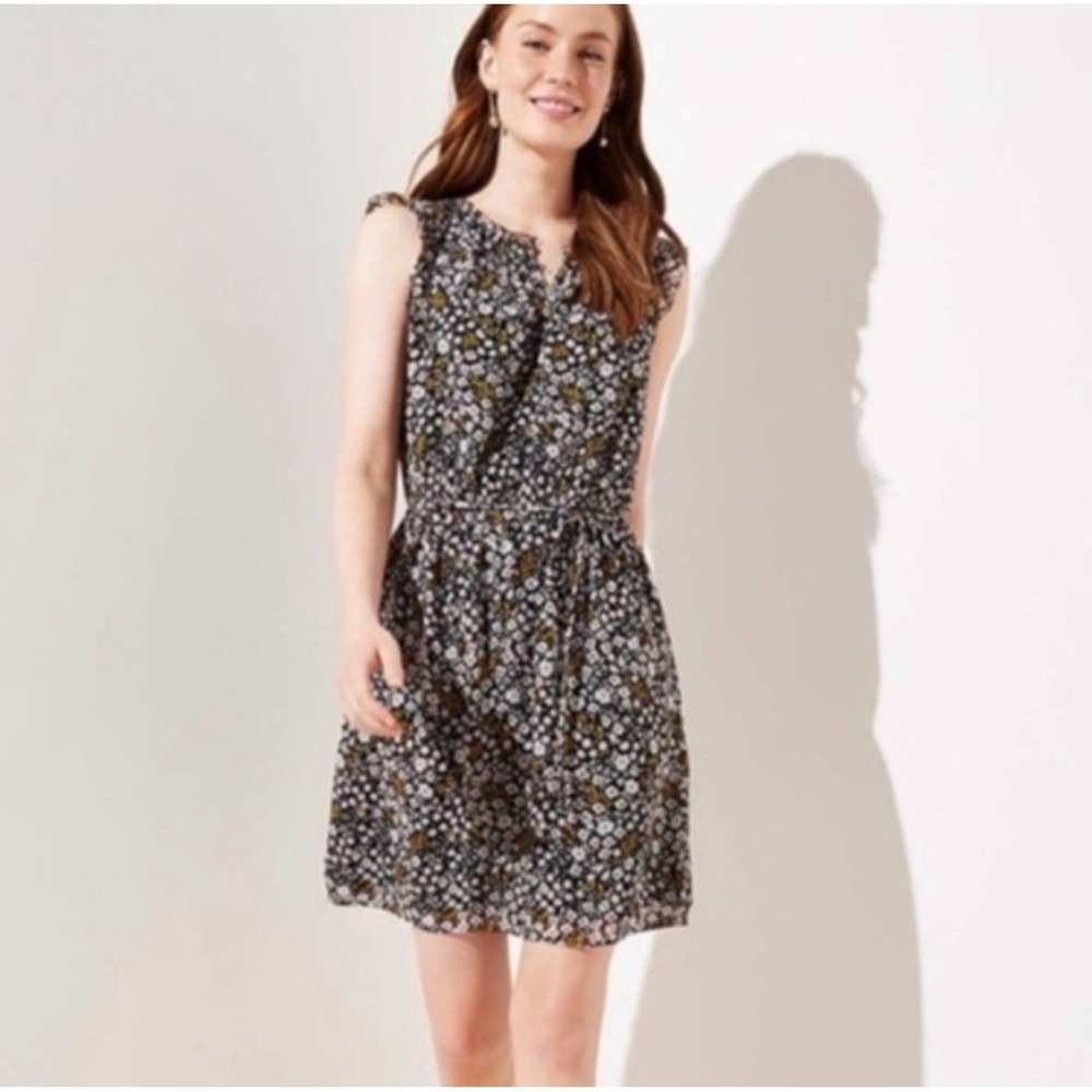 LOFT Multicolor Blouson Midi Floral Dress Lined Size XS‎ GUC